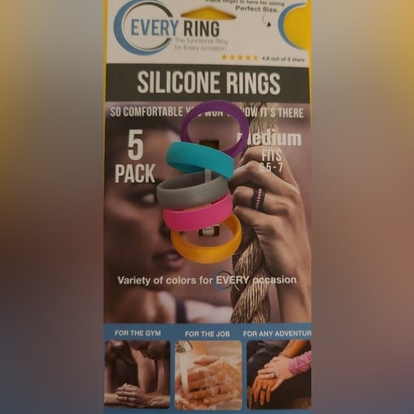 Everyrings 10pc blue gray black silicone rings set size medium new - Picture 10 of 10